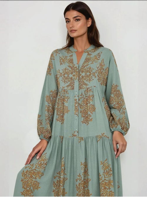 Robe longue en viscose imprimée avec col chemise - Kiabi
