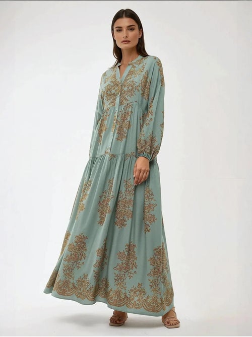 Robe longue en viscose imprimée avec col chemise - Kiabi