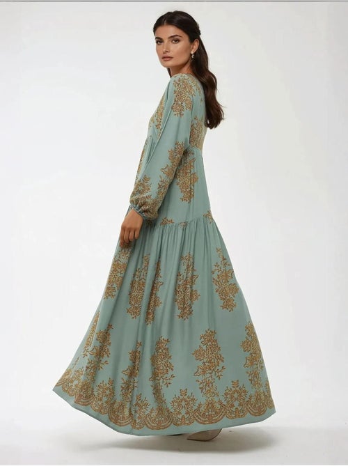 Robe longue en viscose imprimée avec col chemise - Kiabi