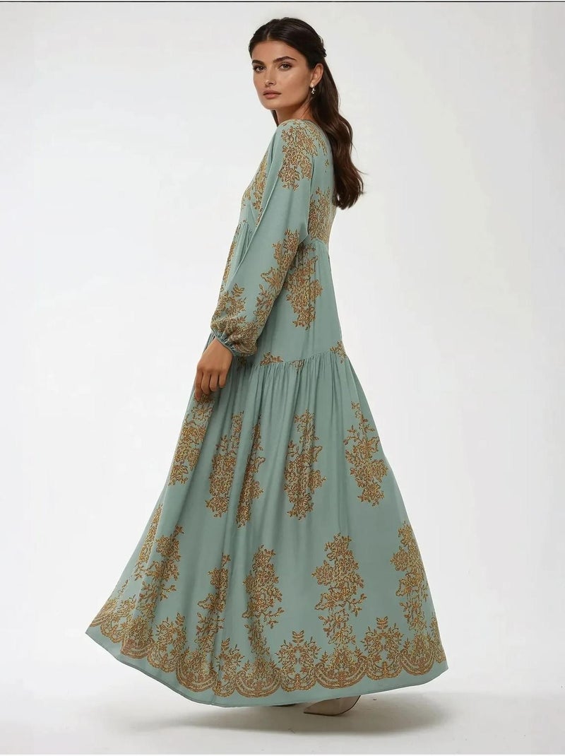 Robe longue en viscose imprimée avec col chemise Vert menthe - Kiabi