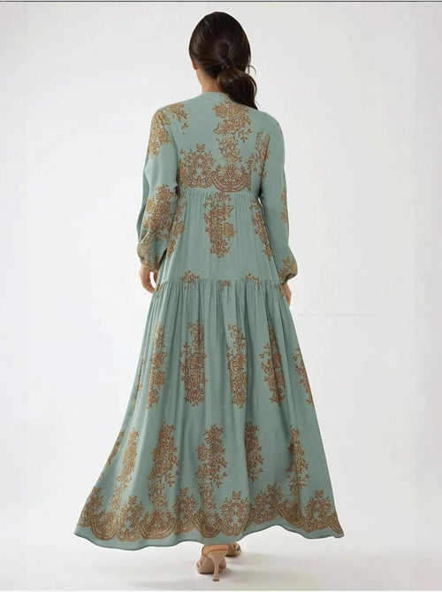 Robe longue en viscose imprimée avec col chemise - Kiabi