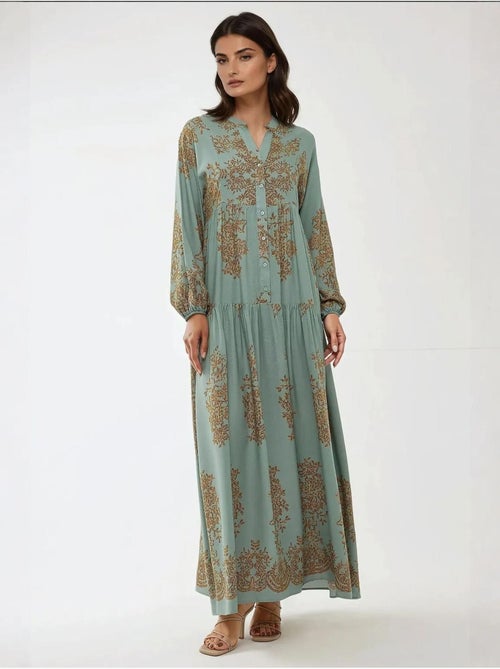 Robe longue en viscose imprimée avec col chemise - Kiabi