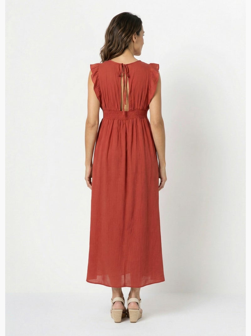 Robe longue encolure V + dos nu et liens - AFIBEL Brique - Kiabi