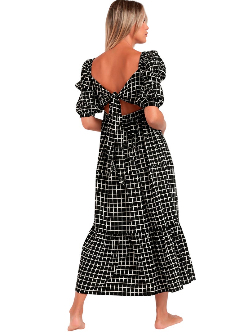 Robe longue estivale demi-manches col carré Dreams Marron chocolat - Kiabi