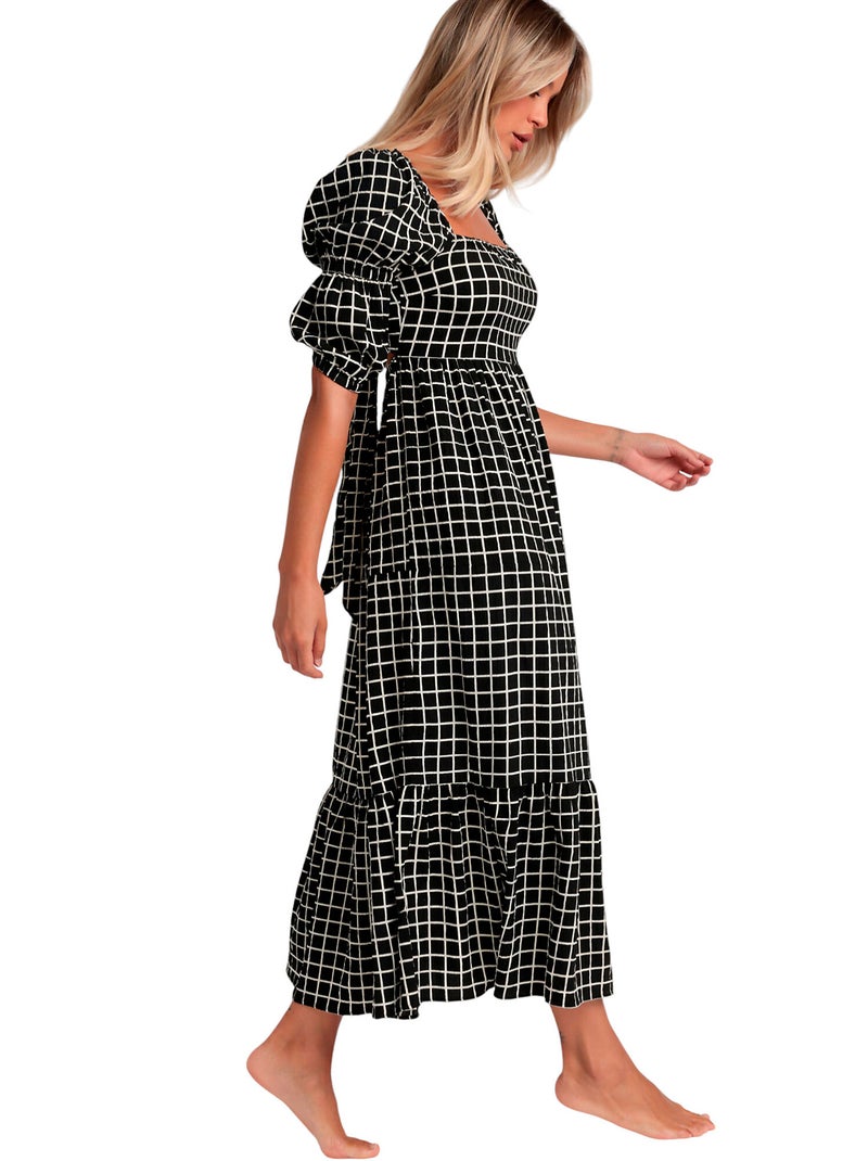 Robe longue estivale demi-manches col carré Dreams Marron chocolat - Kiabi