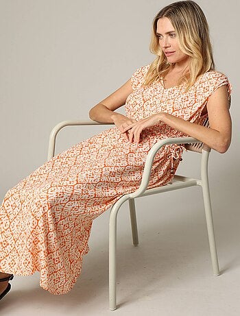 Robe longue ethnique sans manches en crêpe viscose avec encolure V 'Deeluxe'