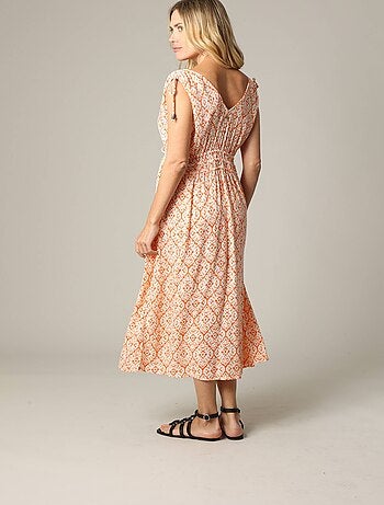 Robe longue ethnique sans manches en crêpe viscose avec encolure V 'Deeluxe'