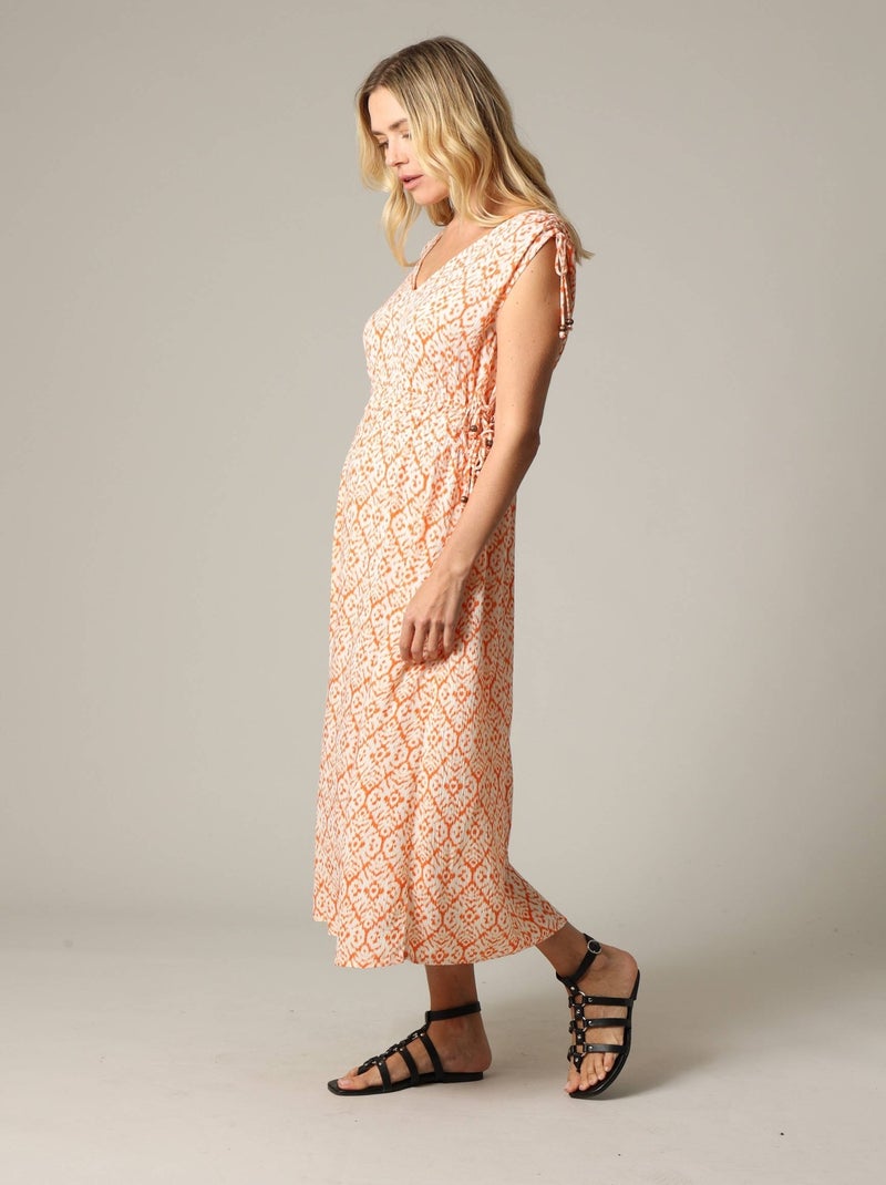 Robe longue ethnique sans manches en crêpe viscose avec encolure V 'Deeluxe' Rouge brique - Kiabi