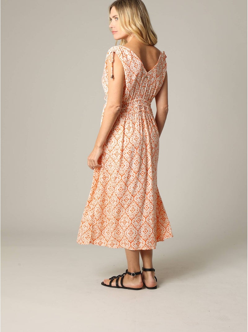 Robe longue ethnique sans manches en crêpe viscose avec encolure V 'Deeluxe' Rouge brique - Kiabi