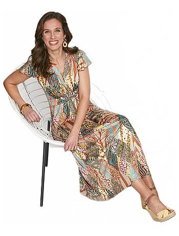 Robe longue évasée imprimé safari - AFIBEL