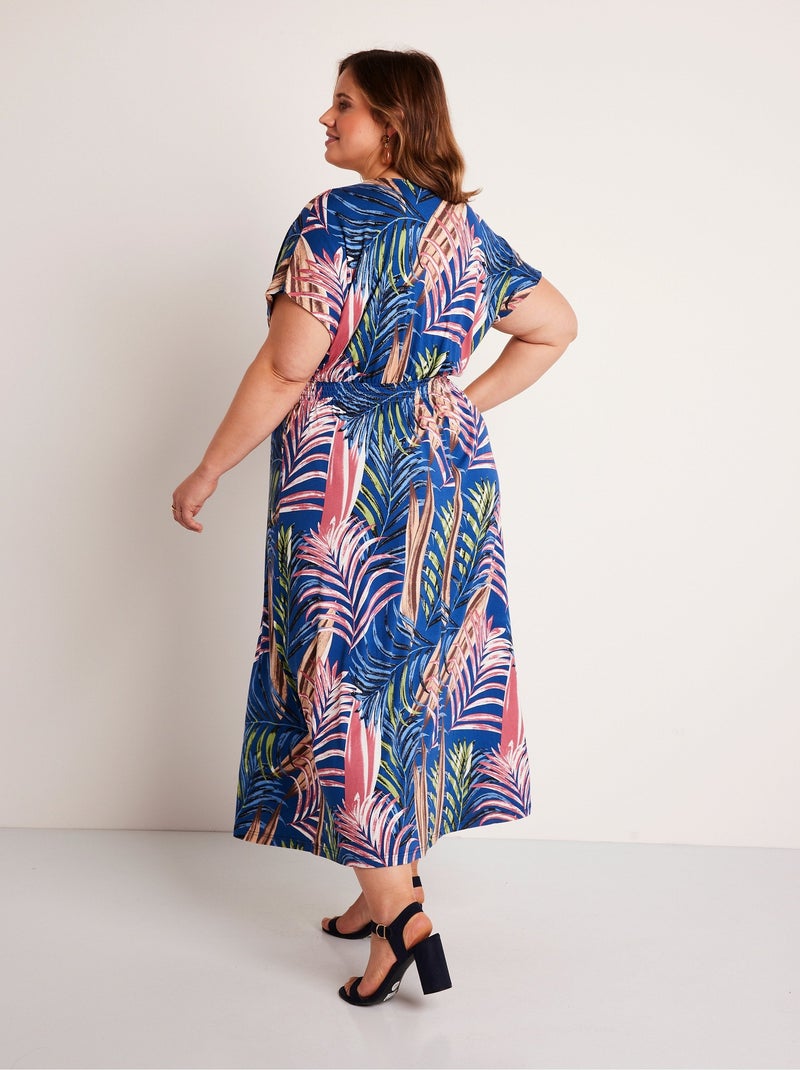 Robe longue évasée imprimé tropical - Afibel Bleu - Kiabi
