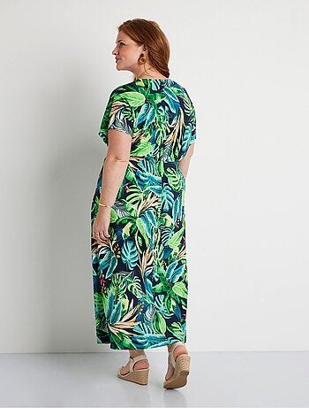 Robe longue évasée imprimé tropical