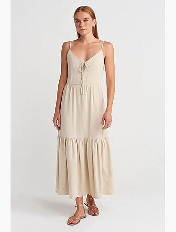Robe longue évasée sans manches nouée devant dilvin