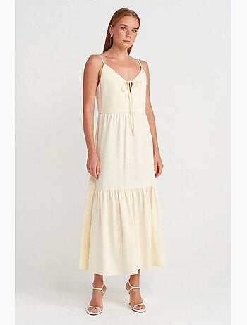 Robe longue évasée sans manches nouée devant dilvin