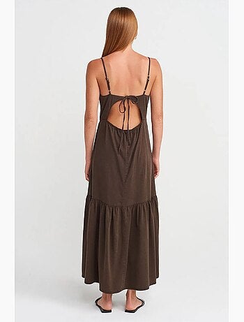 Robe longue évasée sans manches nouée devant dilvin
