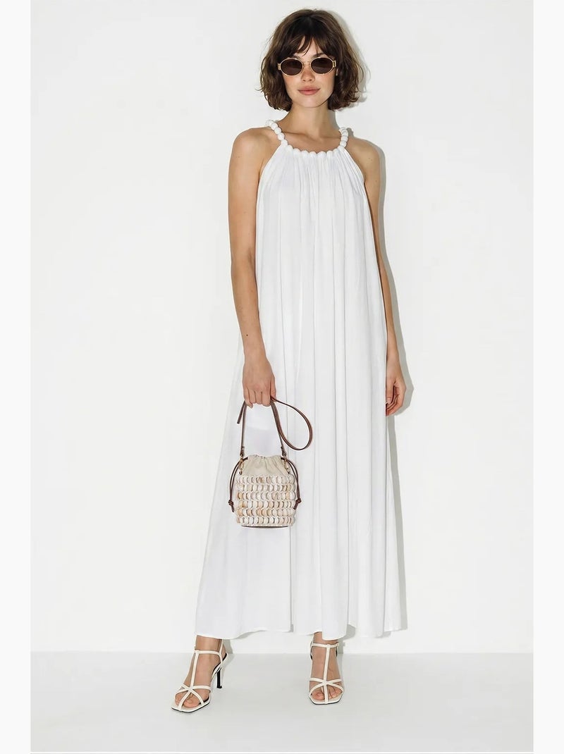 Robe longue femme à col halter et poche lucci Blanc - Kiabi