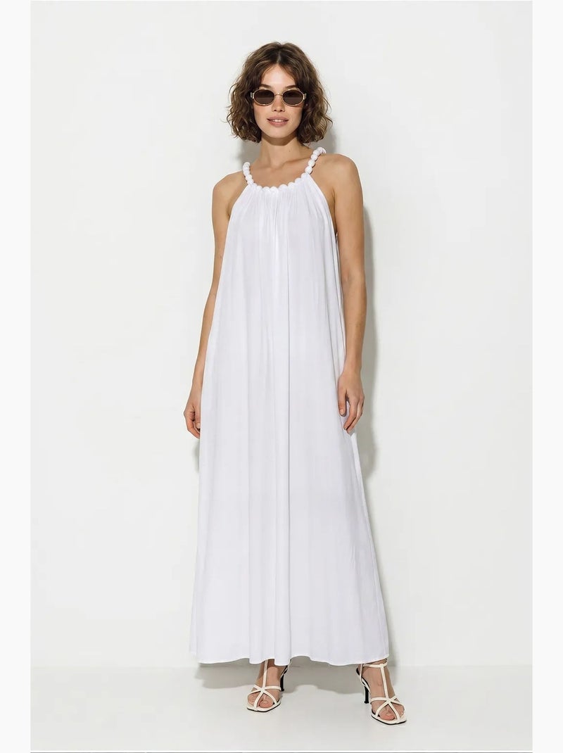 Robe longue femme à col halter et poche lucci Blanc - Kiabi