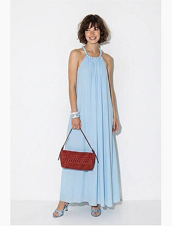 Robe longue femme à col halter et poche lucci
