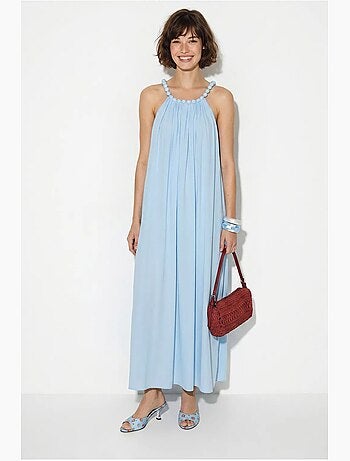 Robe longue femme à col halter et poche lucci