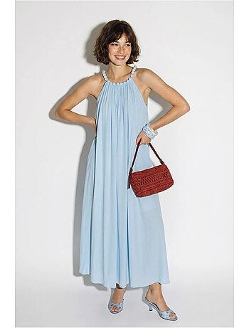 Robe longue femme à col halter et poche lucci