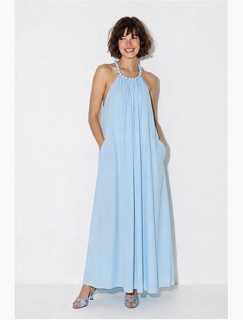 Robe longue femme à col halter et poche lucci