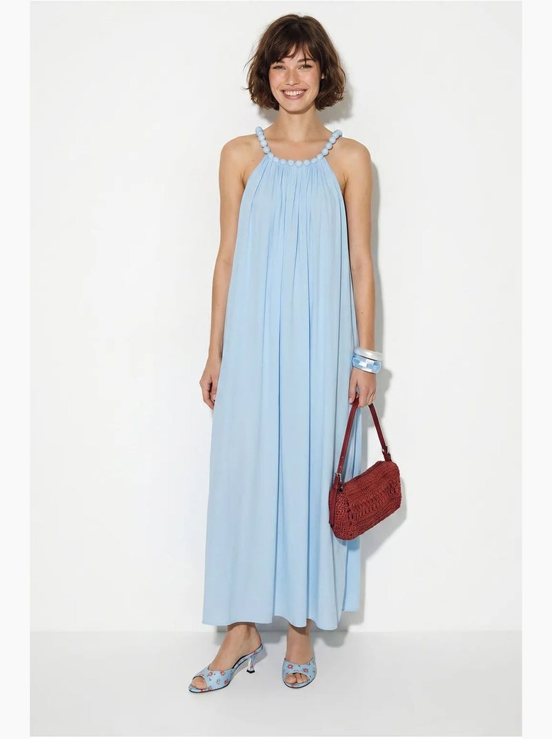 Robe longue femme à col halter et poche lucci Bleu ciel - Kiabi