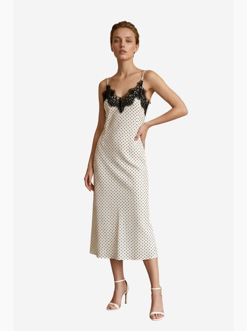 Robe longue femme en mousseline à pois my fashion Blanc cassé - Kiabi
