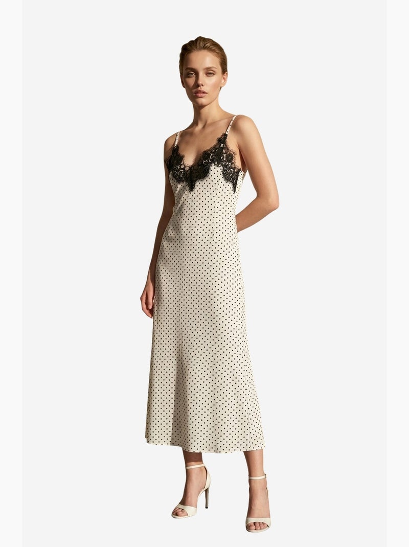 Robe longue femme en mousseline à pois my fashion Blanc cassé - Kiabi