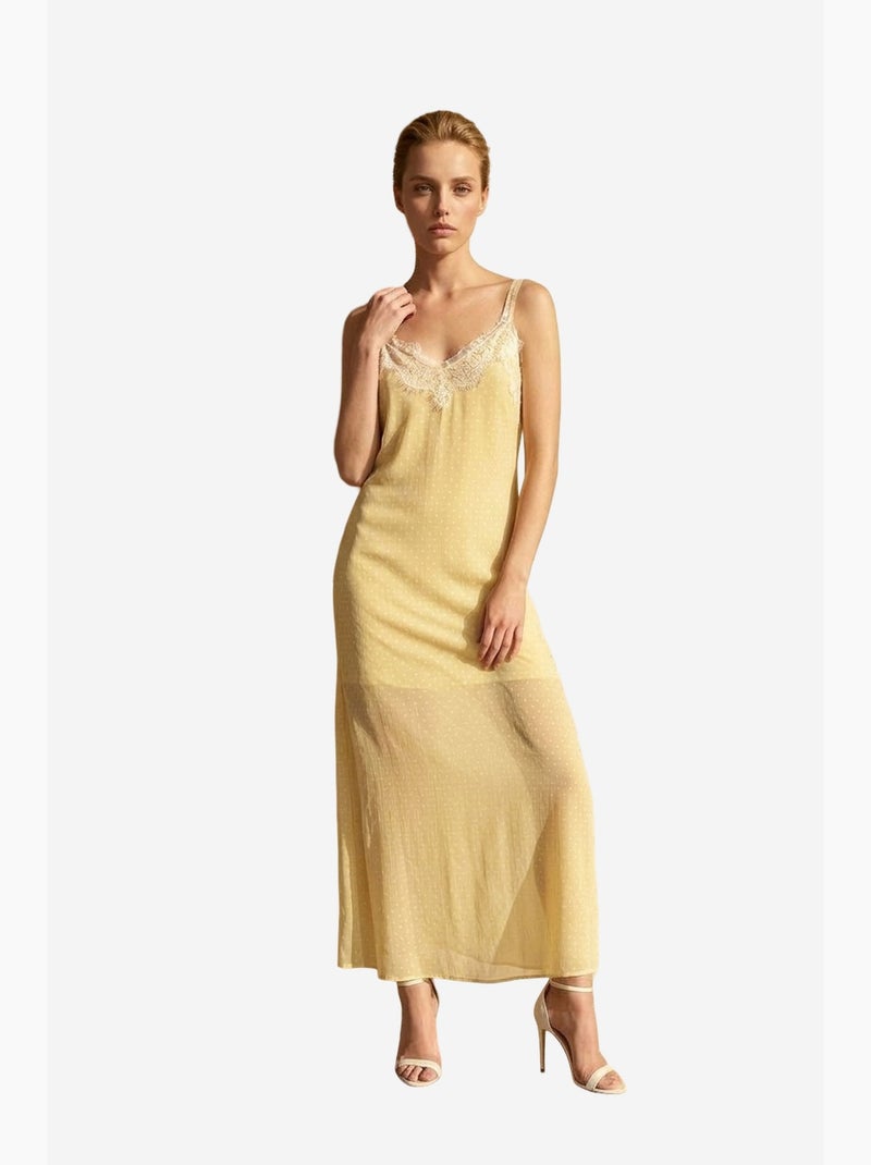 Robe longue femme en mousseline à pois my fashion Jaune citron - Kiabi