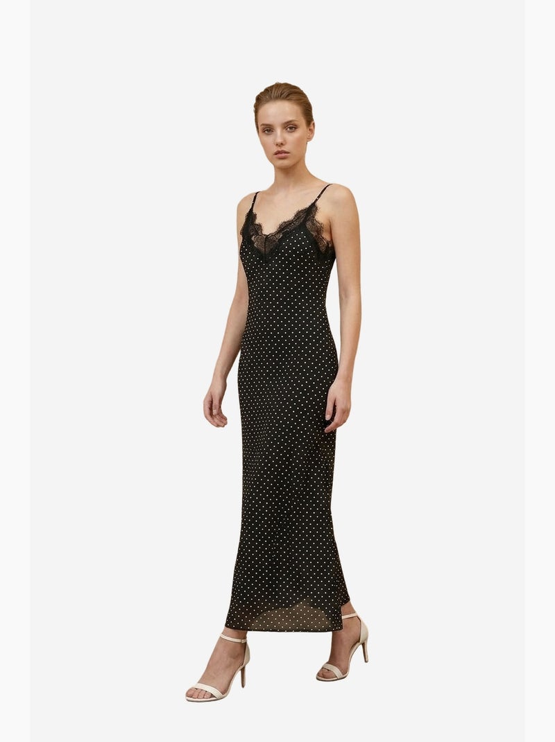 Robe longue femme en mousseline à pois my fashion Noir - Kiabi