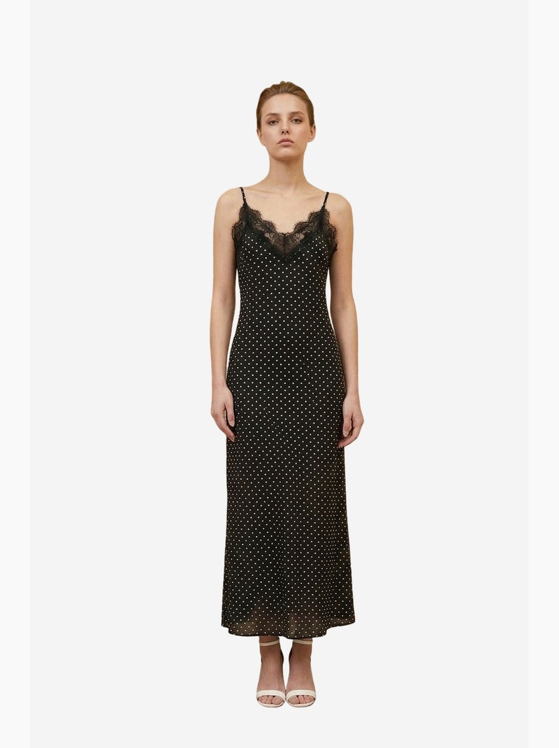 Robe longue femme en mousseline à pois my fashion Noir - Kiabi