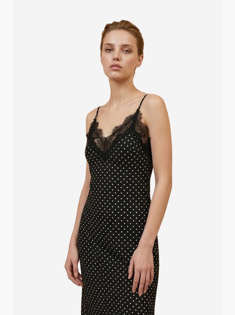 Robe longue femme en mousseline à pois my fashion Noir - Kiabi