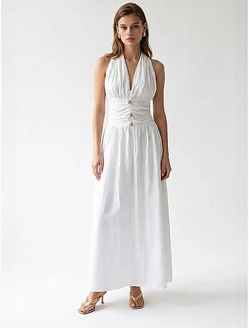 Robe longue femme en popeline de coton à col licou mixray