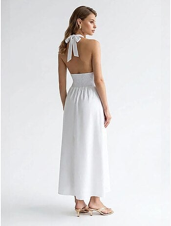 Robe longue femme en popeline de coton à col licou mixray