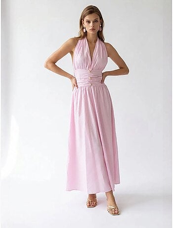 Robe longue femme en popeline de coton à col licou mixray