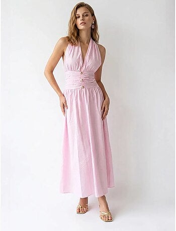 Robe longue femme en popeline de coton à col licou mixray