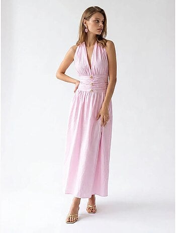 Robe longue femme en popeline de coton à col licou mixray