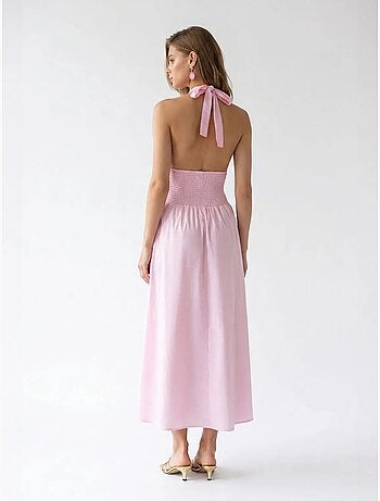 Robe longue femme en popeline de coton à col licou mixray