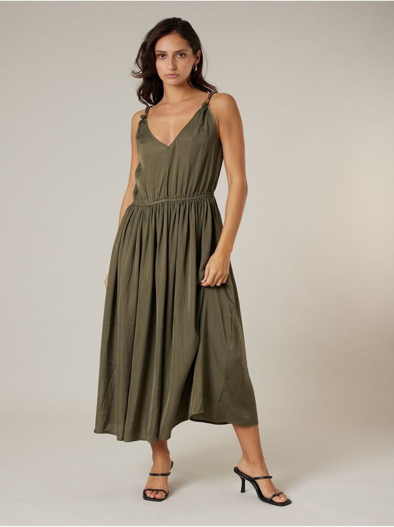 Robe longue femme fluide 'Deeluxe' Kaki - Kiabi