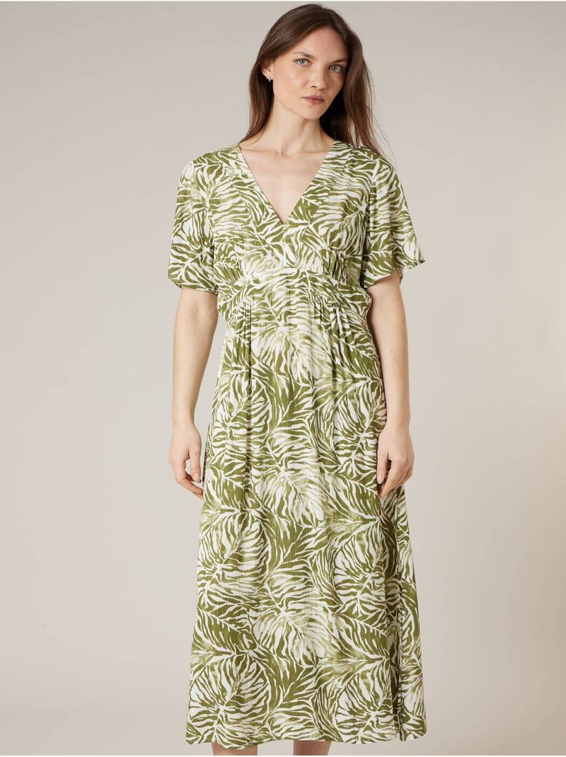Robe longue femme imprimé végétal 'Deeluxe' Kaki - Kiabi