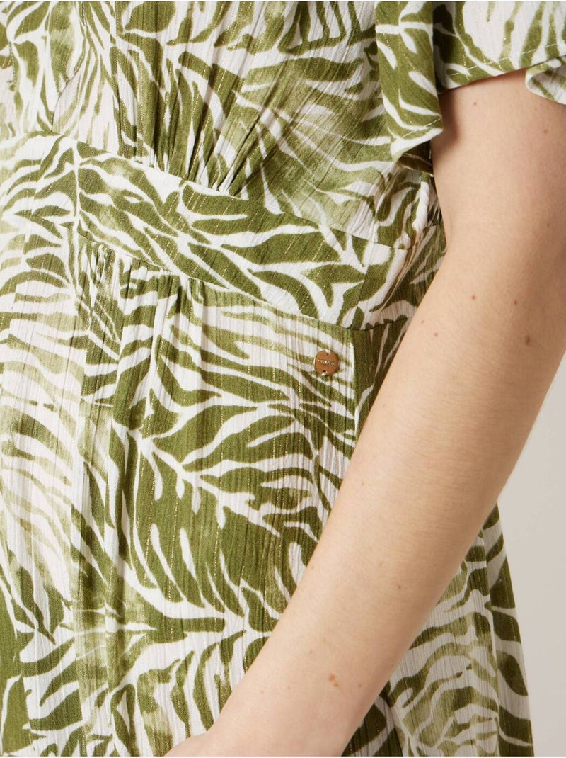 Robe longue femme imprimé végétal 'Deeluxe' Kaki - Kiabi