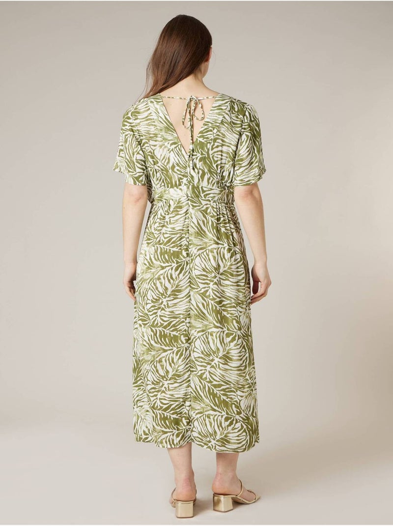 Robe longue femme imprimé végétal 'Deeluxe' Kaki - Kiabi