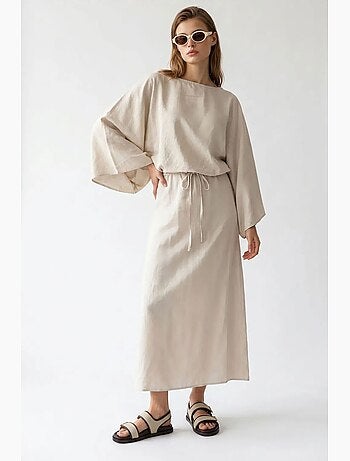Robe longue femme unie texturée avec lien mixray