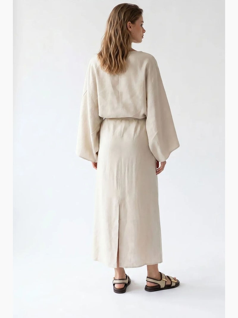 Robe longue femme unie texturée avec lien mixray Beige argile - Kiabi