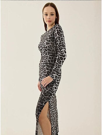 Robe longue fendue à imprimé léopard
