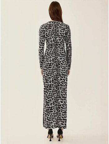 Robe longue fendue à imprimé léopard