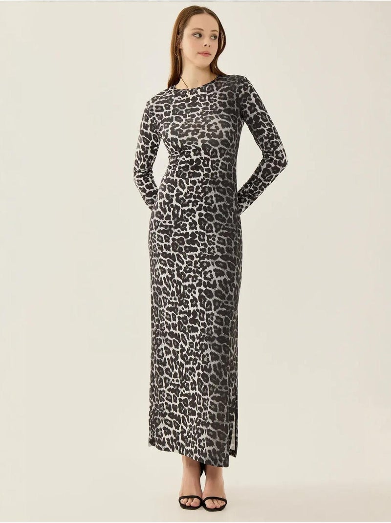 Robe longue fendue à imprimé léopard Noir - Kiabi