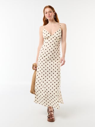 Robe longue fines bretelles à pois