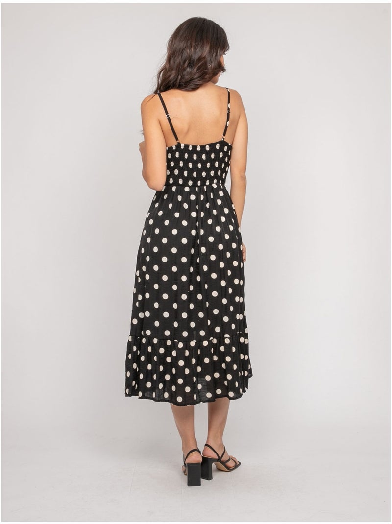 Robe longue fines bretelles motif ILOMIA Noir - Kiabi