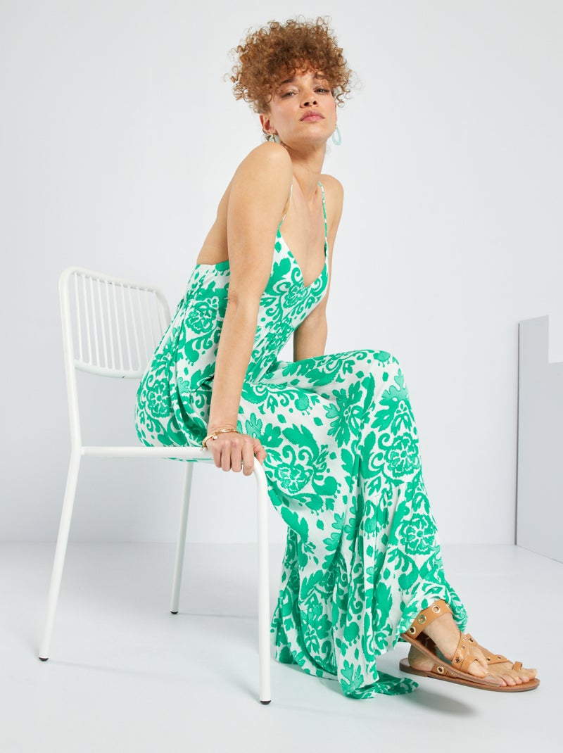 Robe longue finition étage Blanc et vert - Kiabi